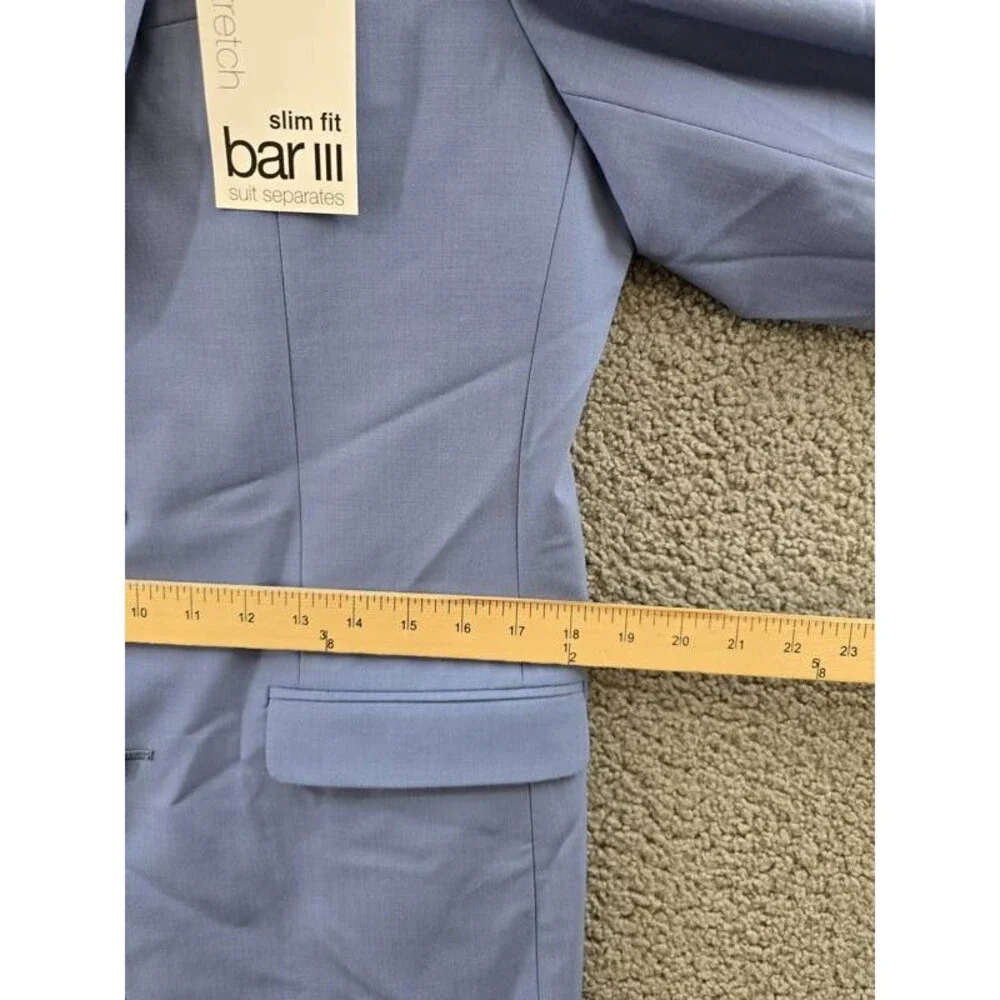 Bar III Slim-Fit Wool Blend Suit Jacket Men's 38L Light Blue Pockets Long Sleeve